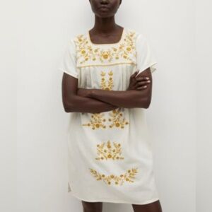 Mango White Dress with Gold Embroidery